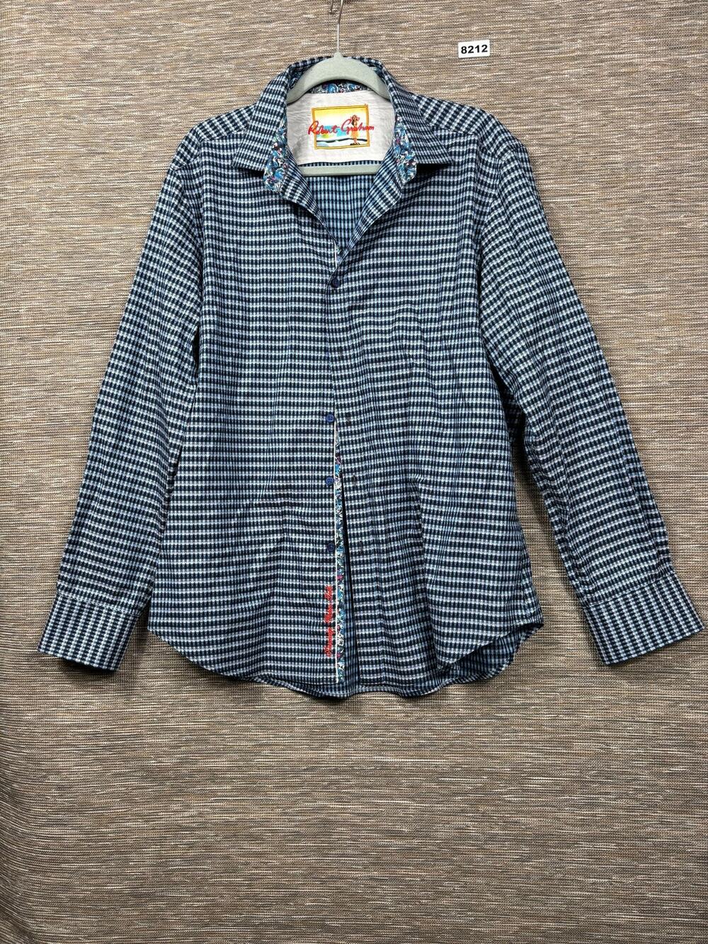 Robert Graham Shirt Mens Large Blue Check Button Up Classic Fit Cotton Woven